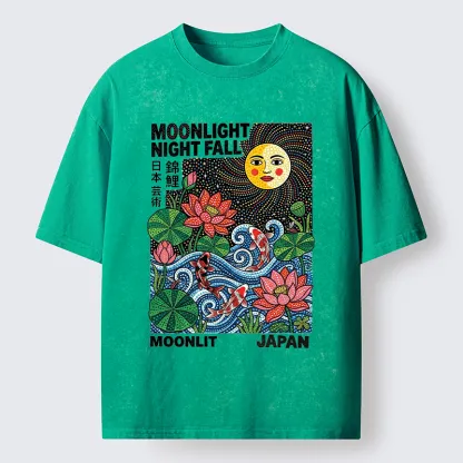 Tokyo-Tiger Japanese Koi Lotus Pond Art Washed T-Shirt