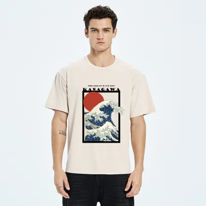 Tokyo-Tiger Minimalist Ukiyo-e Waves Washed T-Shirt