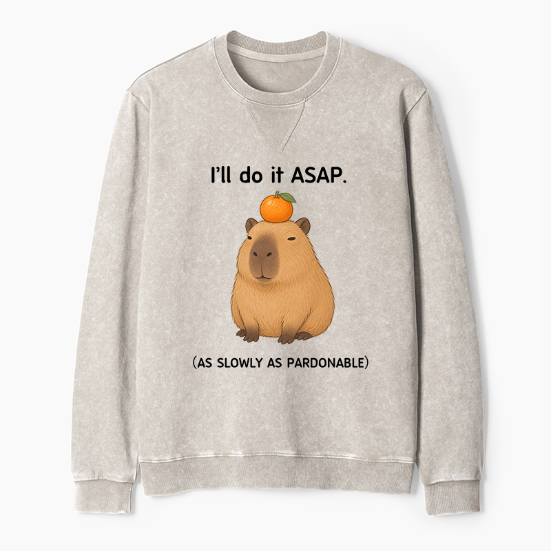 Tokyo-Tiger Slow Task Capybara Meme Washed Terry Sweatshirt