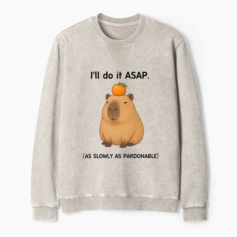 Tokyo-Tiger Slow Task Capybara Meme Washed Terry Sweatshirt