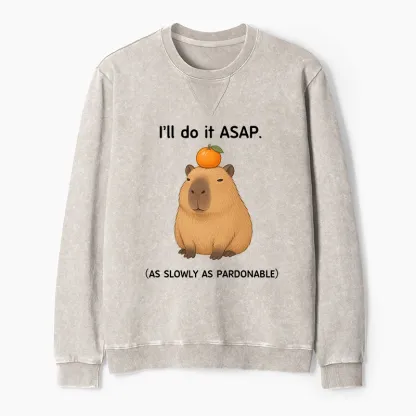 Tokyo-Tiger Slow Task Capybara Meme Washed Terry Sweatshirt