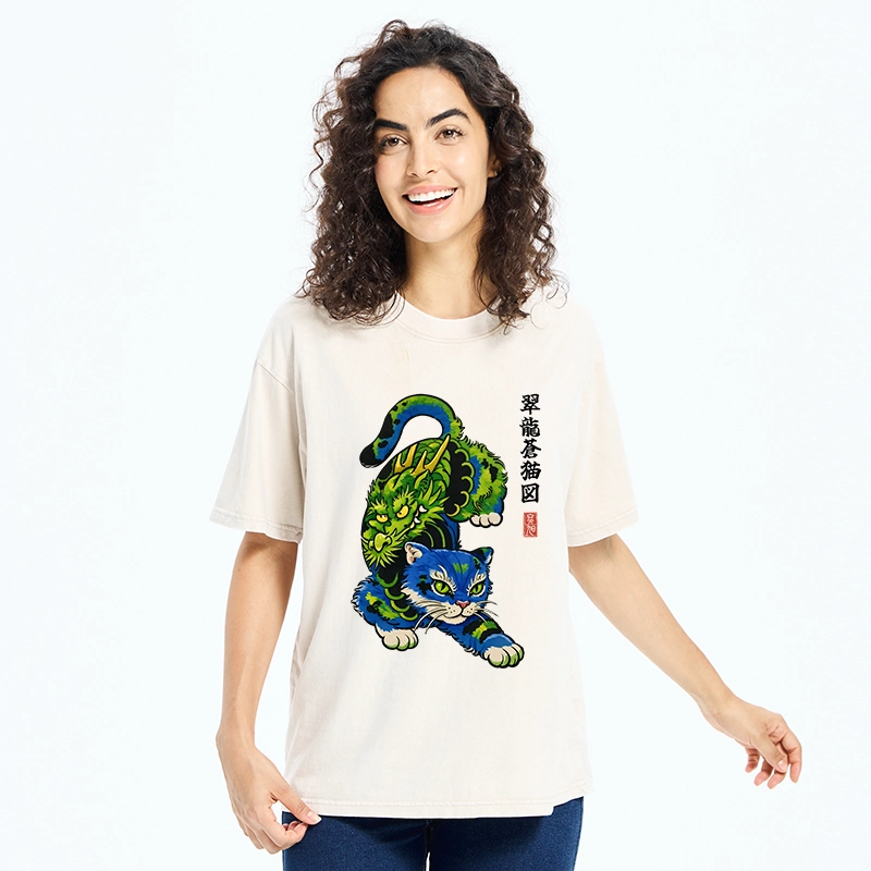Tokyo-Tiger Dragon Cat Classic Art Washed T-Shirt