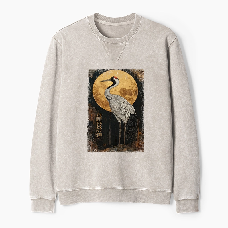 Tokyo-Tiger Vintage Japanese Crane Kanji Washed Terry Sweatshirt