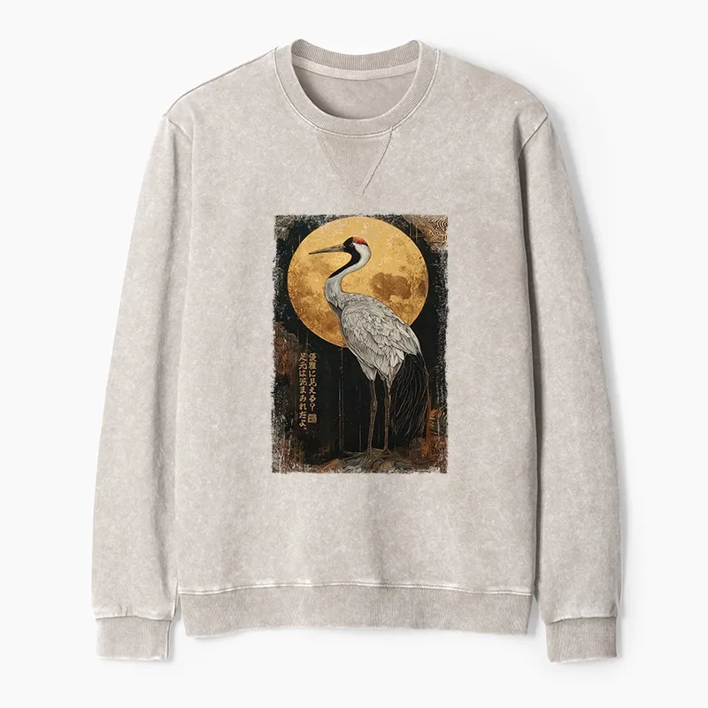 Tokyo-Tiger Vintage Japanese Crane Kanji Washed Terry Sweatshirt