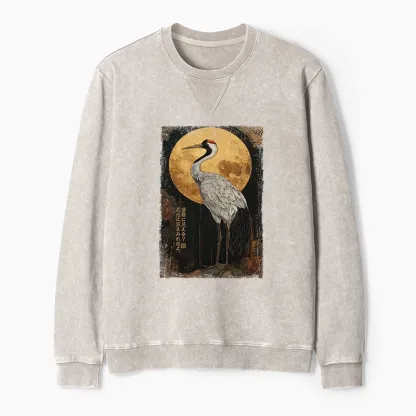 Tokyo-Tiger Vintage Japanese Crane Kanji Washed Terry Sweatshirt