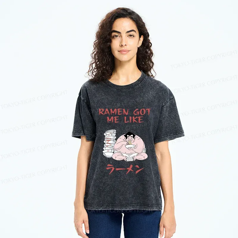 Tokyo-Tiger Sumo Wrestlers Like Ramen Washed T-Shirt