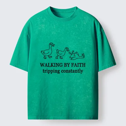 Tokyo-Tiger Faithful Tripping Duck Funny Meme Washed T-Shirt