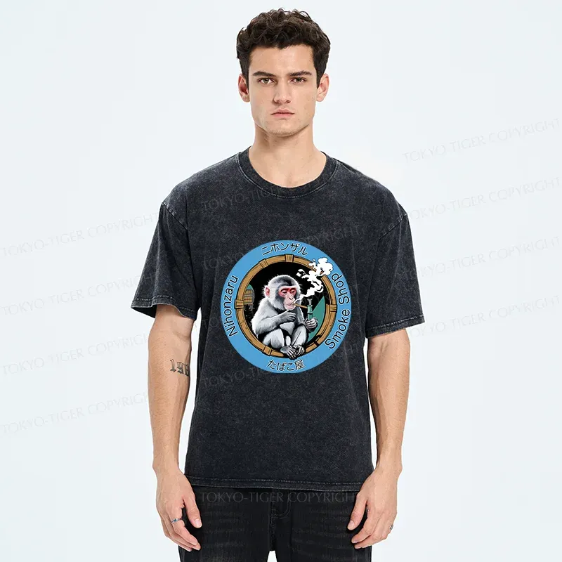 Tokyo-Tiger Funny Japanese Monkey Washed T-Shirt