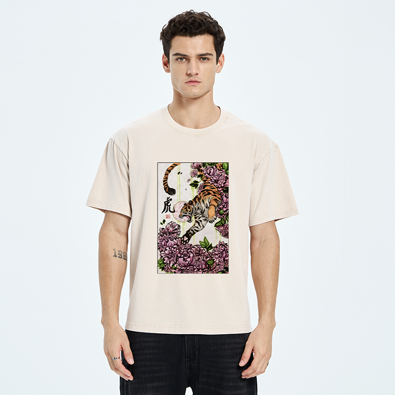 Tokyo-Tiger Tiger And Peony Washed T-Shirt