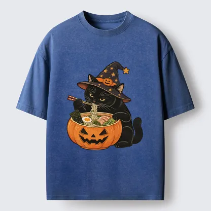 Tokyo-Tiger Witch Cat Ramen Washed T-Shirt