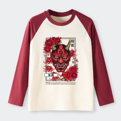 Tokyo-Tiger Cool Oni Floral Art Raglan Long Sleeve T-shirt