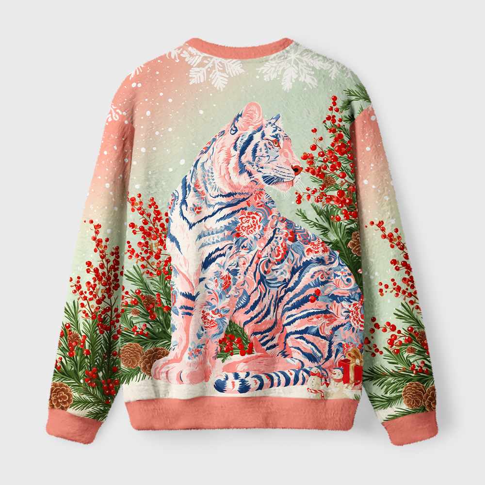 Tokyo-Tiger Festive Tiger Fuzzy Christmas Ugly Sweatshirt