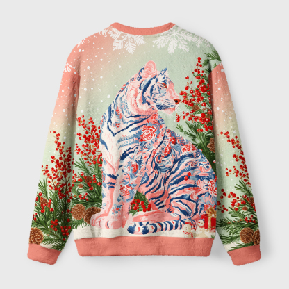 Tokyo-Tiger Festive Tiger Fuzzy Christmas Ugly Sweatshirt