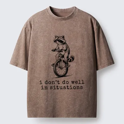 Tokyo-Tiger Raccoon Unicycle Meme Washed T-Shirt
