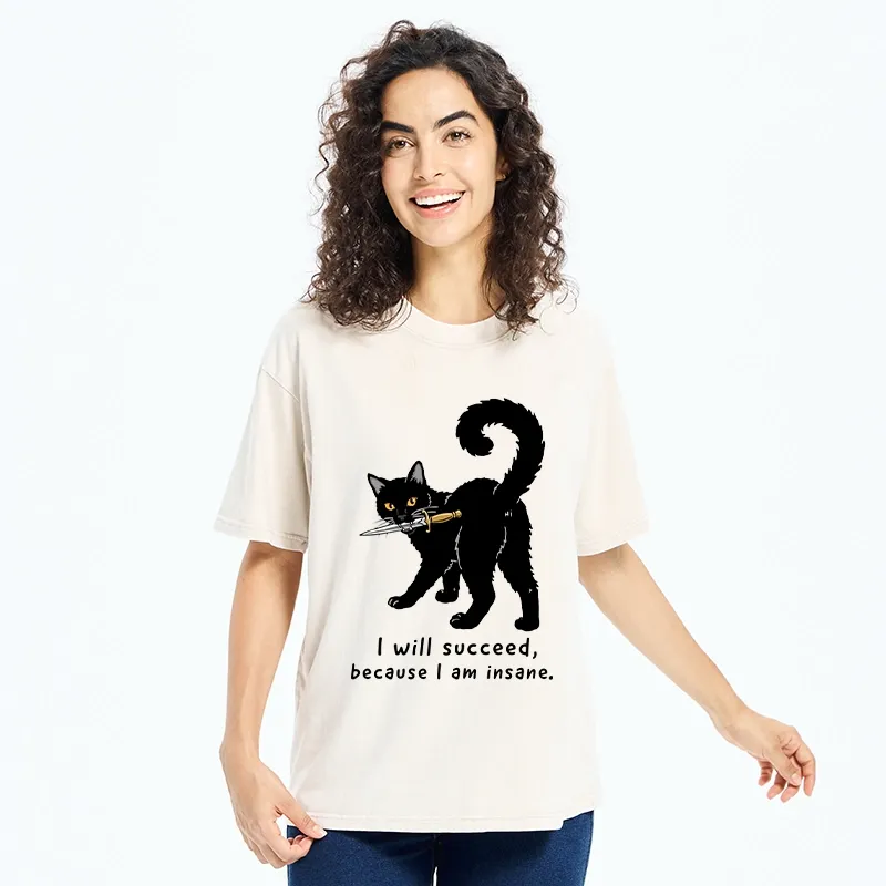 Tokyo-Tiger Brave Black Cat Wild Success Vibe Washed T-Shirt