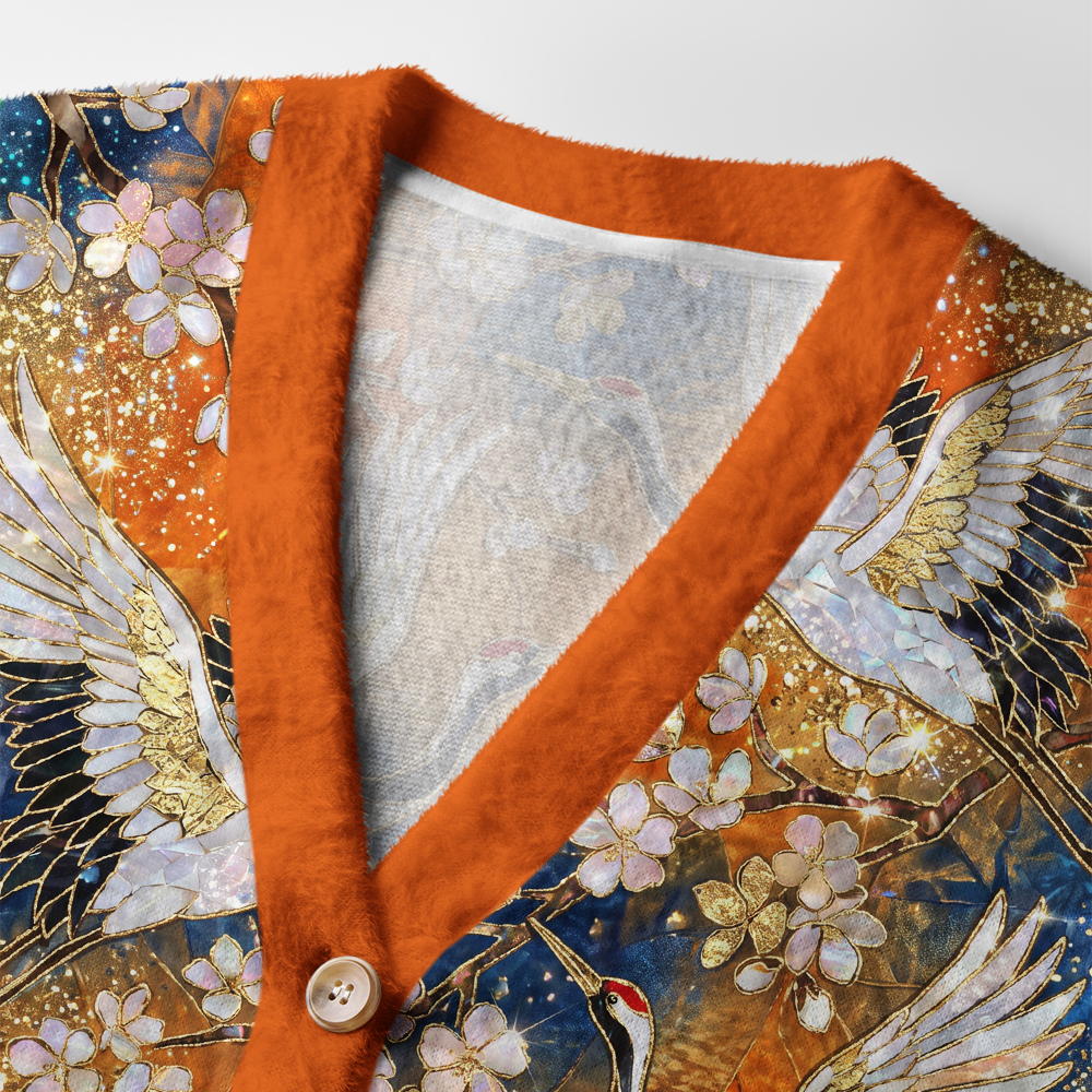 Tokyo-Tiger Eternal Cranes In Blooming Light Ugly Cardigan Sweater