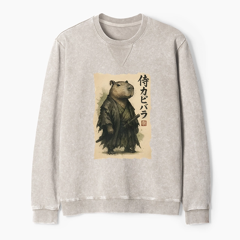 Tokyo-Tiger Capybara Samurai Washed Terry Sweatshirt