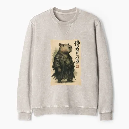 Tokyo-Tiger Capybara Samurai Washed Terry Sweatshirt