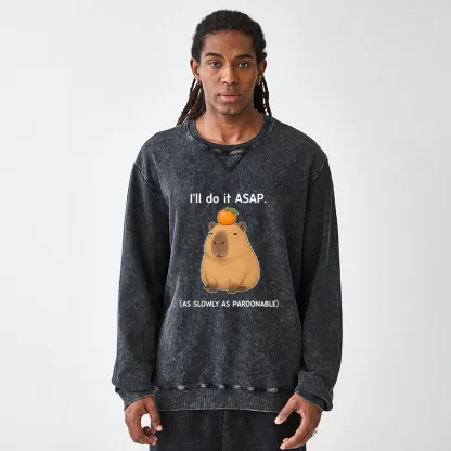 Tokyo-Tiger Slow Task Capybara Meme Washed Terry Sweatshirt