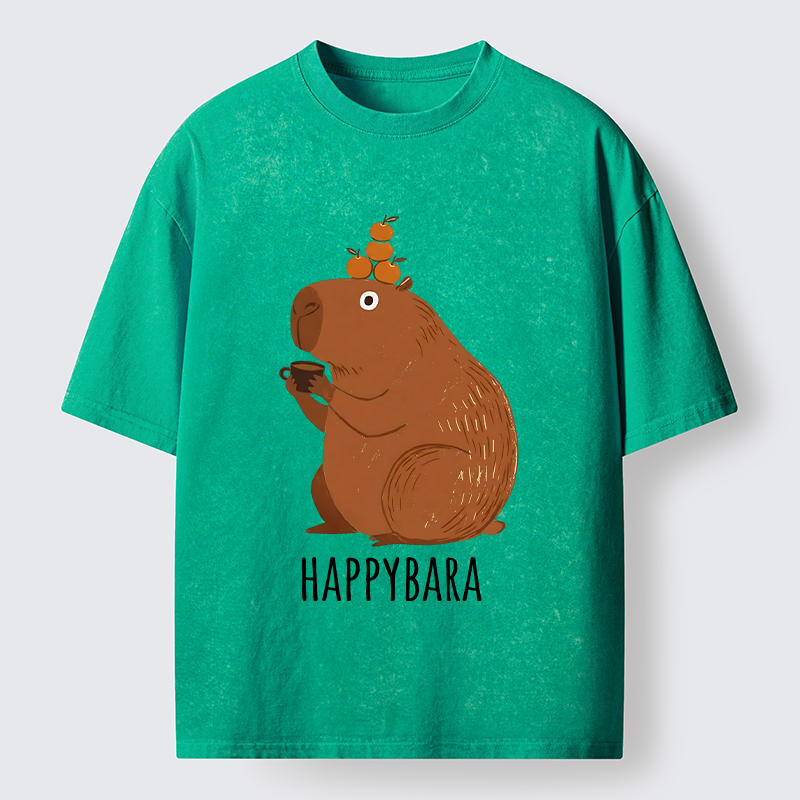 Tokyo-Tiger Cute Capybara Drinking Coffee Washed T-Shirt