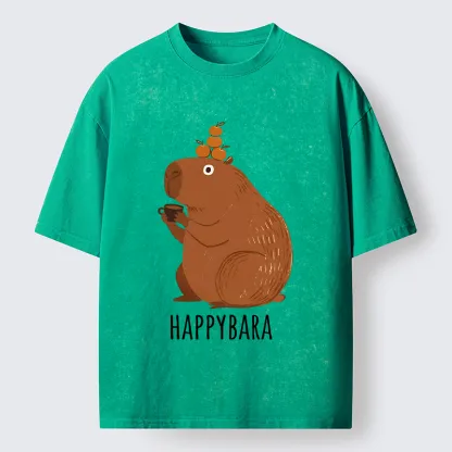 Tokyo-Tiger Cute Capybara Drinking Coffee Washed T-Shirt