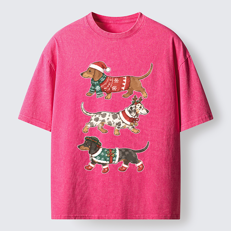 Tokyo-Tiger Christmas Dachshund Trio Washed T-Shirt
