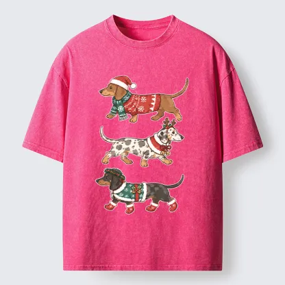 Tokyo-Tiger Christmas Dachshund Trio Washed T-Shirt