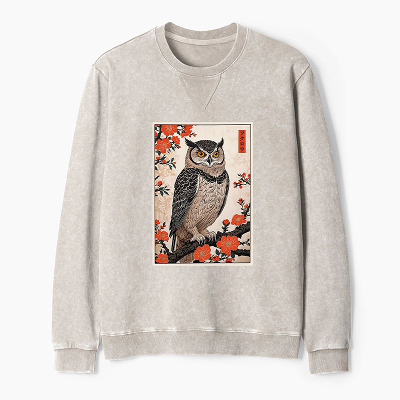 Tokyo-Tiger Vintage Japanese Owl Washed Terry Sweatshirt