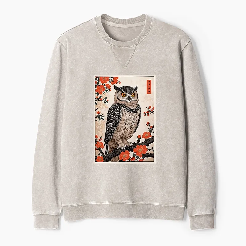 Tokyo-Tiger Vintage Japanese Owl Washed Terry Sweatshirt