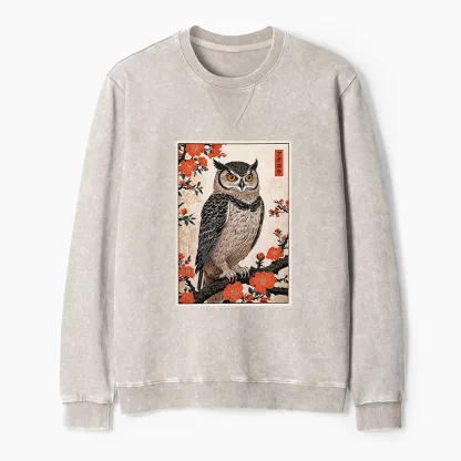 Tokyo-Tiger Vintage Japanese Owl Washed Terry Sweatshirt