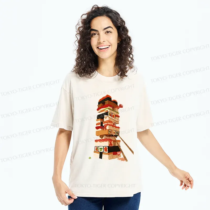 Tokyo-Tiger Sushi Game Washed T-Shirt