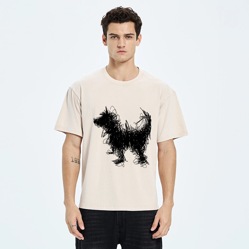Tokyo-Tiger Expressive Line Art Of A Dog Washed T-Shirt