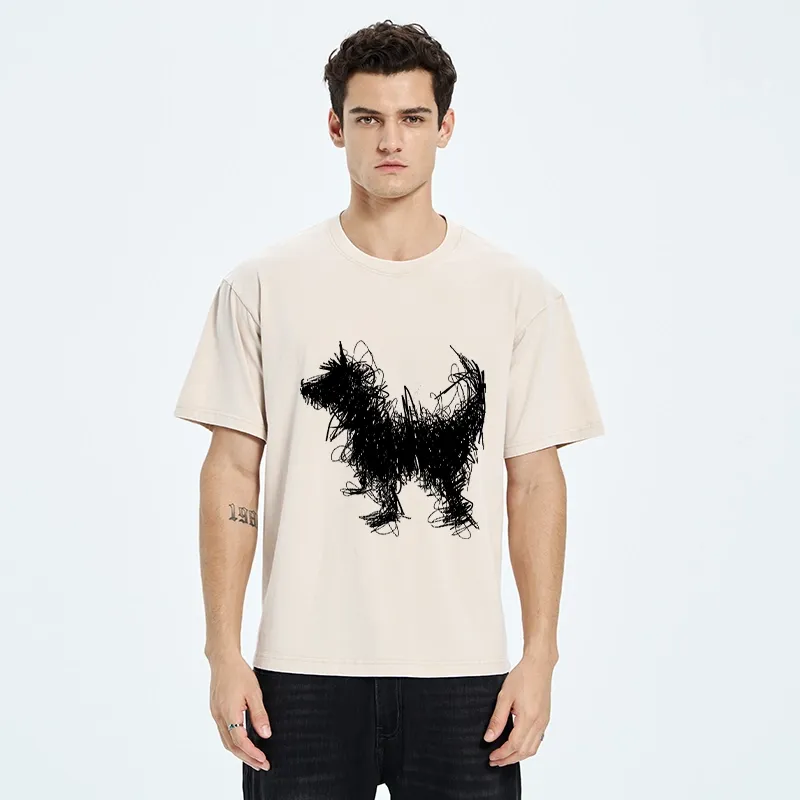Tokyo-Tiger Expressive Line Art Of A Dog Washed T-Shirt