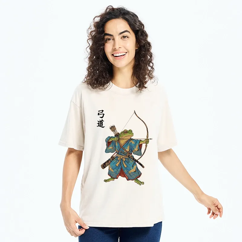 Tokyo-Tiger Frog Samurai Archery Art Washed T-Shirt