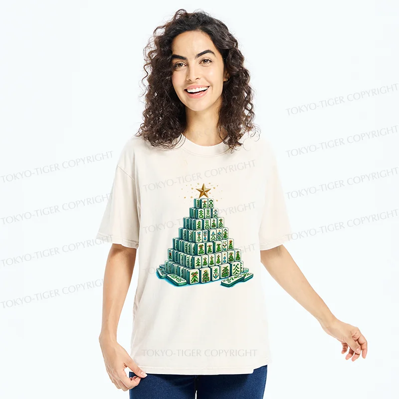 Tokyo-Tiger Christmas Mahjong Washed T-Shirt