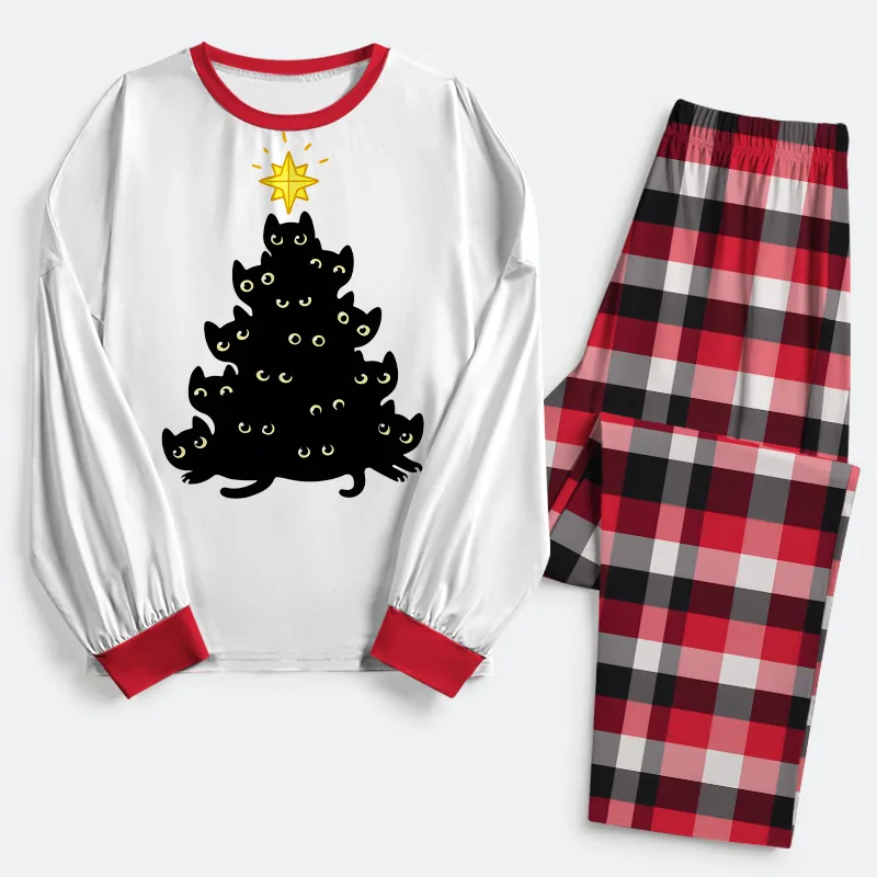 Tokyo-Tiger Black Cat Christmas Tree Family Pajama Sets