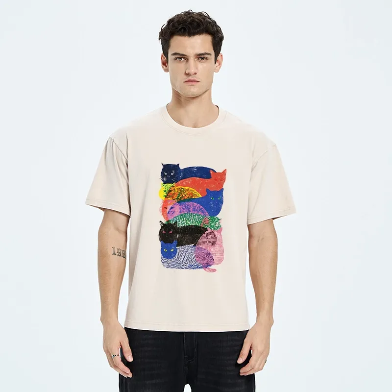 Tokyo‑Tiger Retro Cat Art Washed T‑Shirt