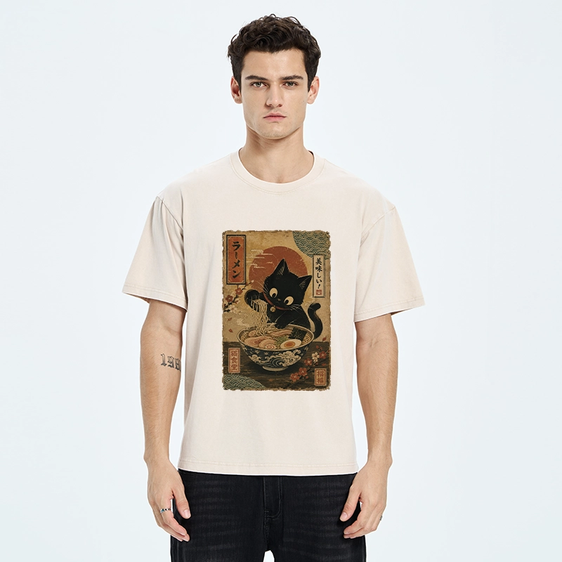 Tokyo-Tiger Japanese Cat Ramen Shop Poster Washed T-Shirt