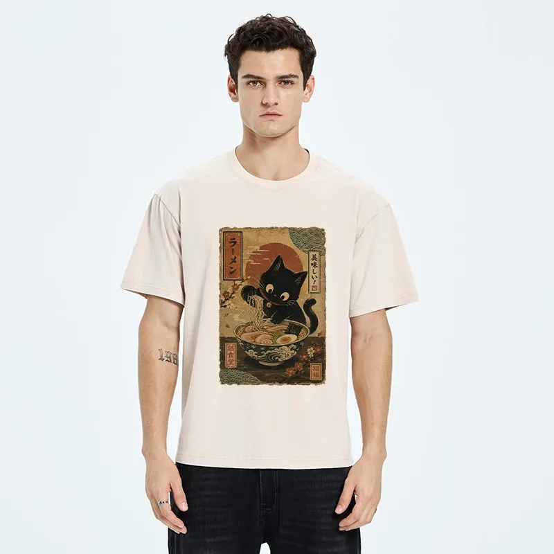 Tokyo-Tiger Japanese Cat Ramen Shop Poster Washed T-Shirt