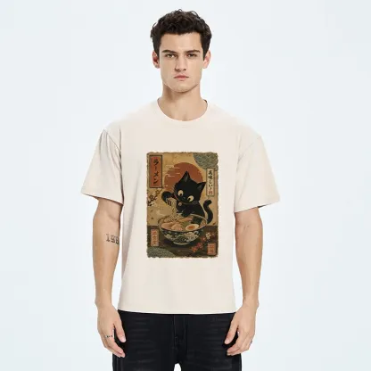 Tokyo-Tiger Japanese Cat Ramen Shop Poster Washed T-Shirt