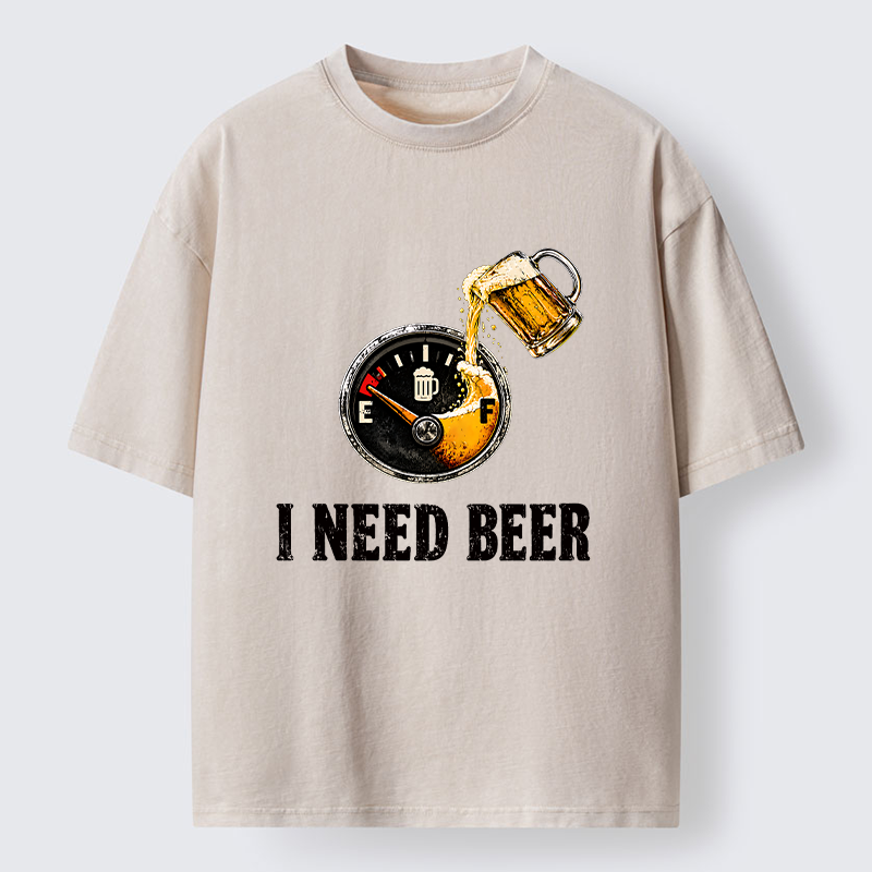 Tokyo-Tiger Low Fuel Beer Lover Meme Washed T-Shirt
