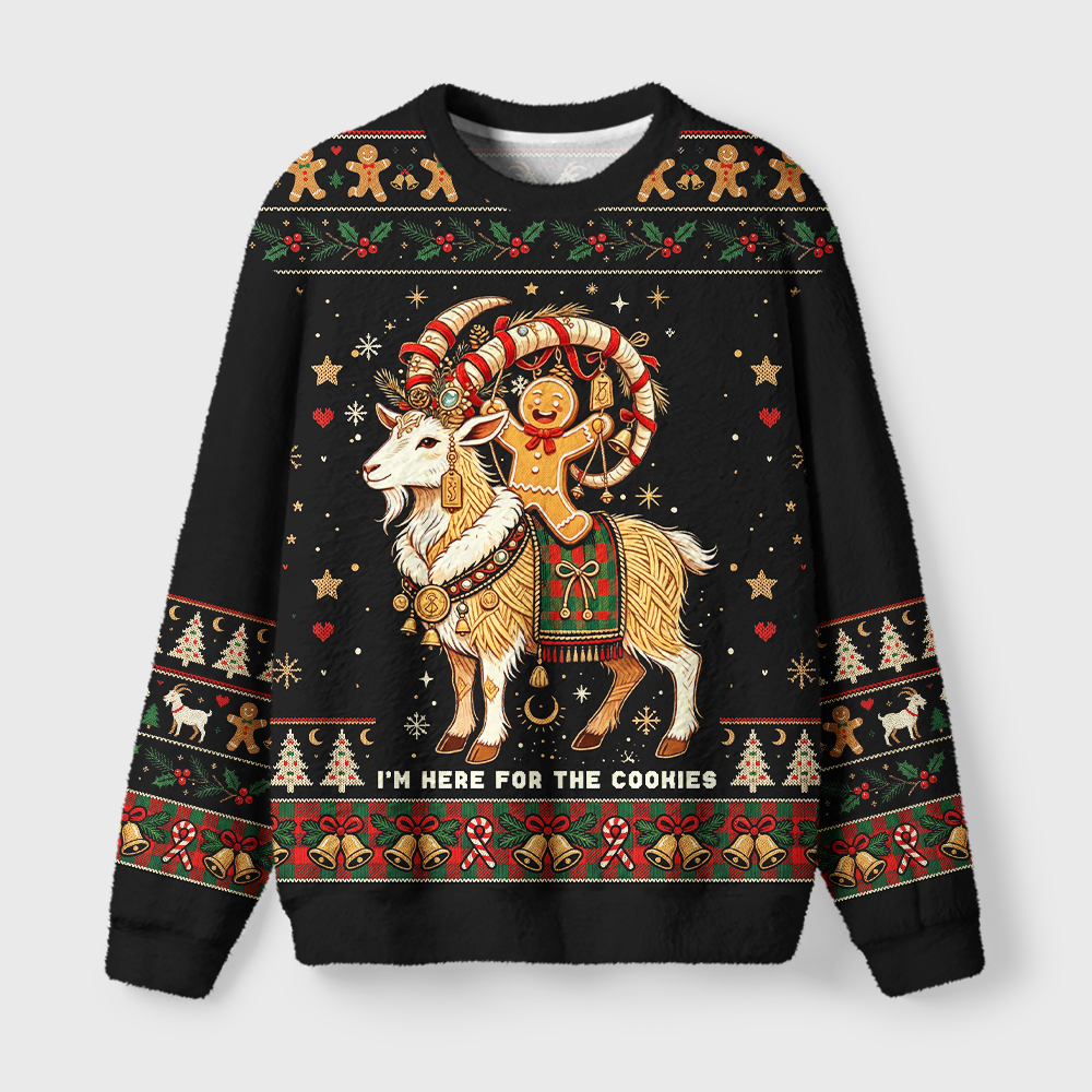 Tokyo-Tiger Yule Goat Rider Here For Cookies Fuzzy Christmas Ugly Sweatshirt