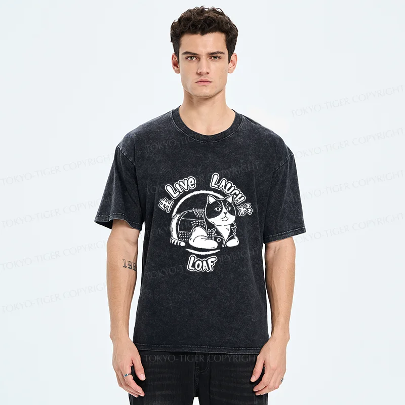 Tokyo-Tiger Live, Laugh, Cat Washed T-Shirt