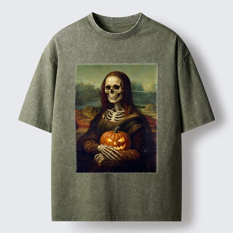 Tokyo-Tiger Skeleton Mona Lisa Meme Washed T-Shirt