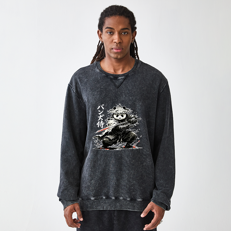 Tokyo-Tiger Panda Samurai Warrior Washed Terry Sweatshirt