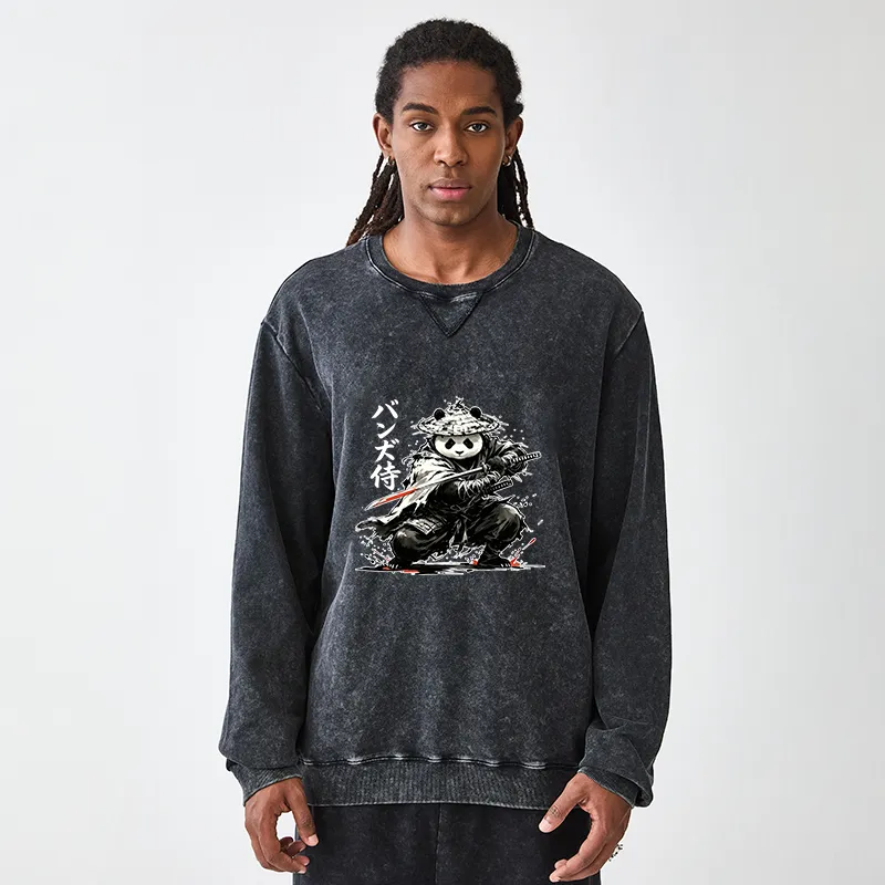 Tokyo-Tiger Panda Samurai Warrior Washed Terry Sweatshirt