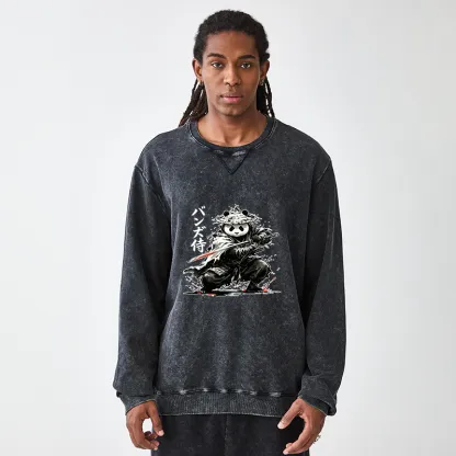 Tokyo-Tiger Panda Samurai Warrior Washed Terry Sweatshirt