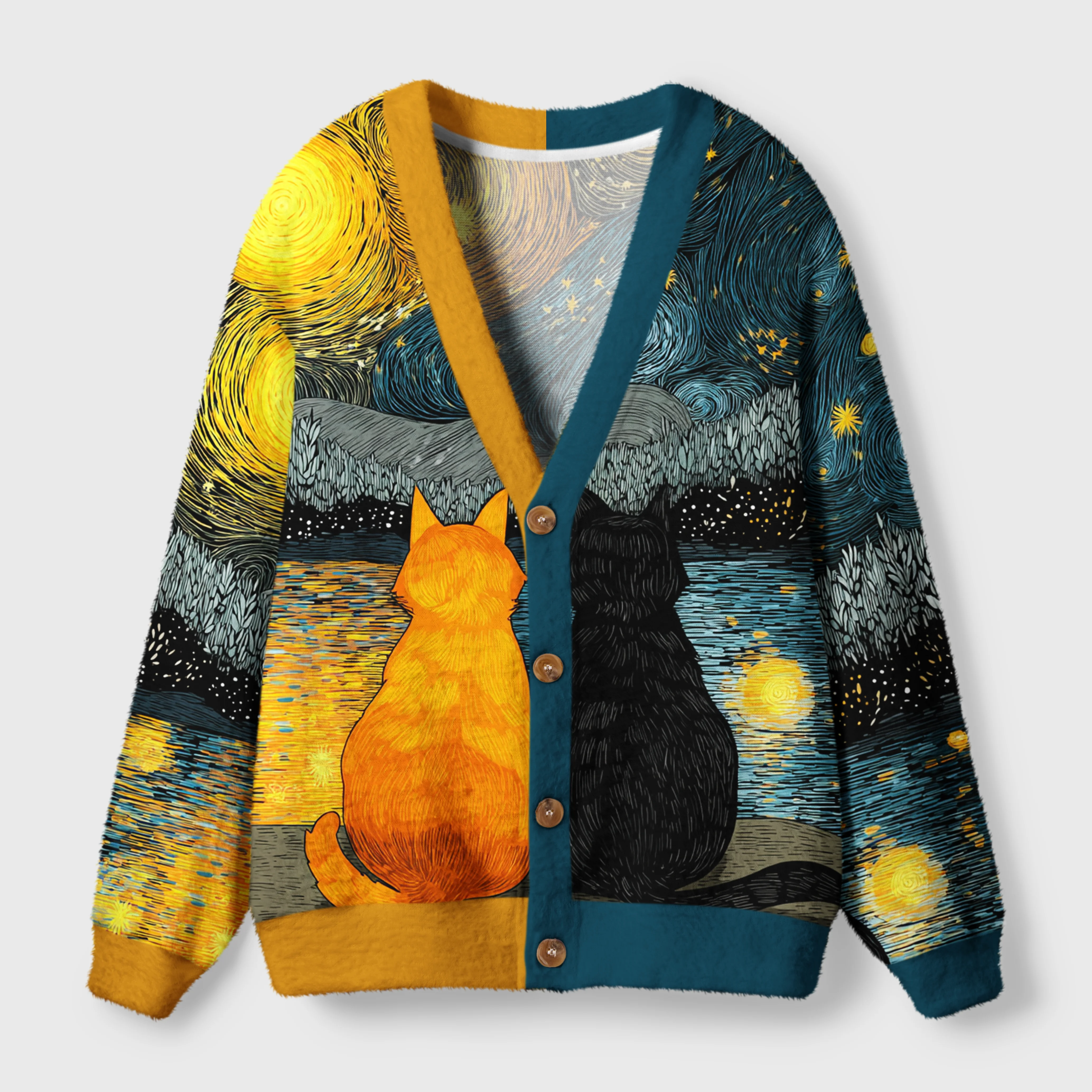Tokyo-Tiger Starry Feline Companions Ugly Cardigan Sweater