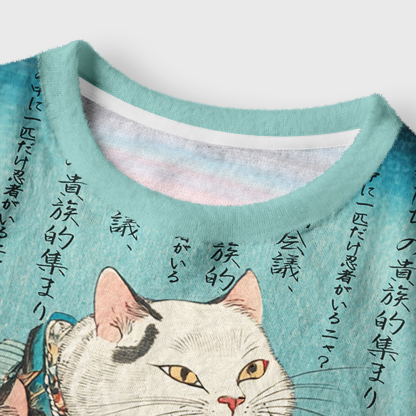 Tokyo-Tiger Formal Gathering of Ukiyo-e Cat Nobles Women's Fuzzy Cropped Sweatshirt
