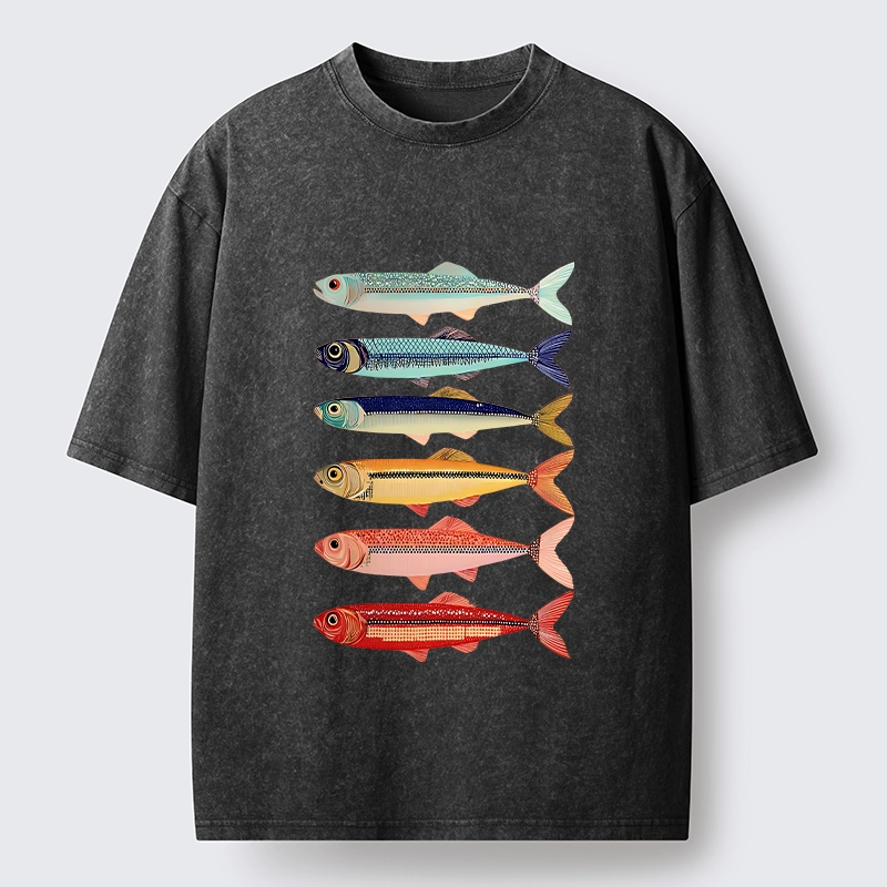 Tokyo‑Tiger Colorful Fish Stack Washed T‑Shirt
